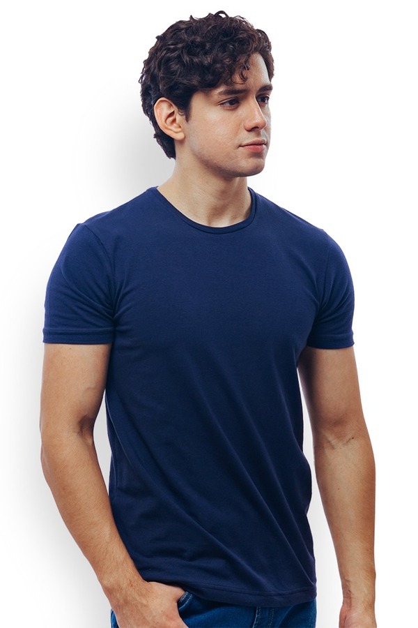 Playera Manga Corta Azul Marino Stretch Cuello Redondo Para Caballero